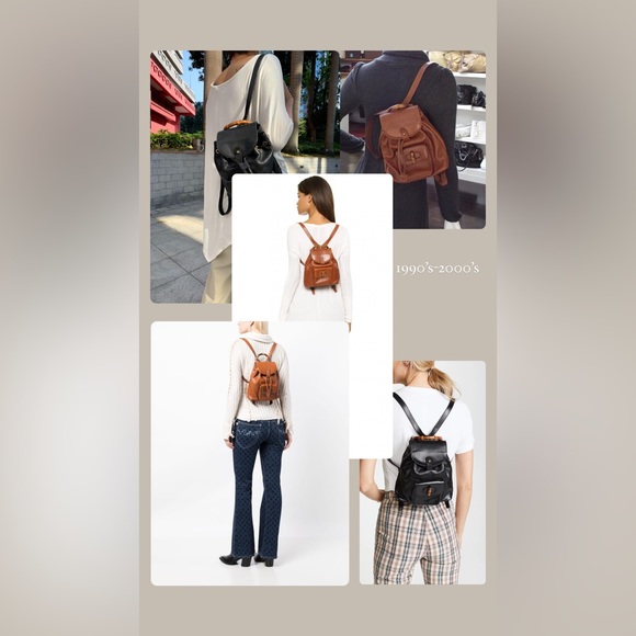 Gucci 90’s Caramel Brown Leather Drawstring Backpack with Bamboo top Handle - Picture 15 of 16